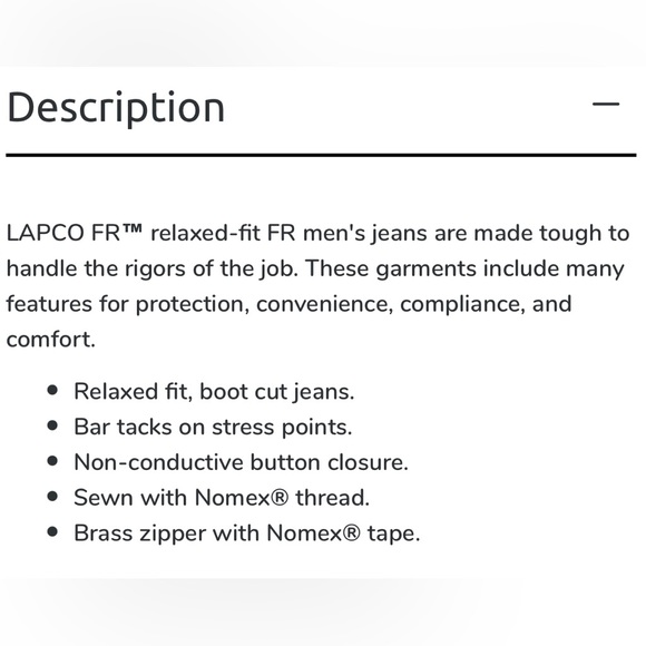 S🚫LD NWT MEN’S “LAPCO FR DENIM JEANS” FLAME RESISTANT DENIM 100% COTTON - Picture 10 of 11